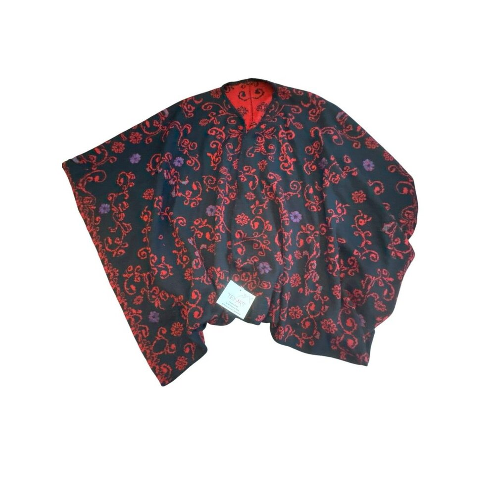 Tey-Art Alpaca Reversible Cape NWT Red Black Floral Poncho Shawl $298 MSRP Artsy